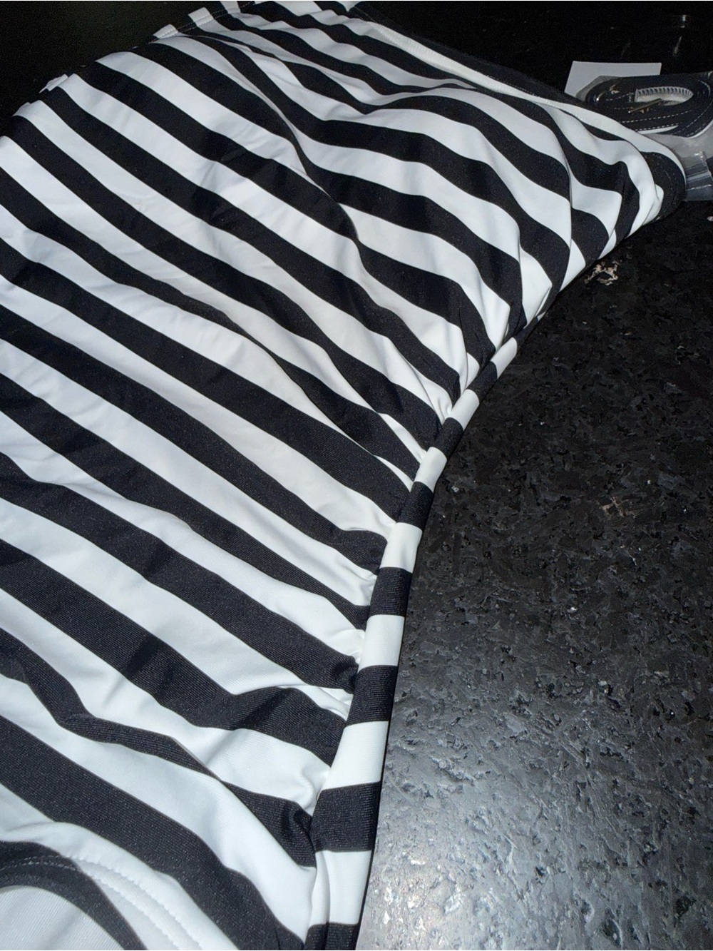 NEW MICHAEL KORS Black and White Striped One Shoulder One Piece Swimsuit SZ 6 - Picture 4 of 8